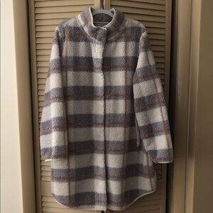 Teddy Plaid Coat in Cream, Gray & Brown